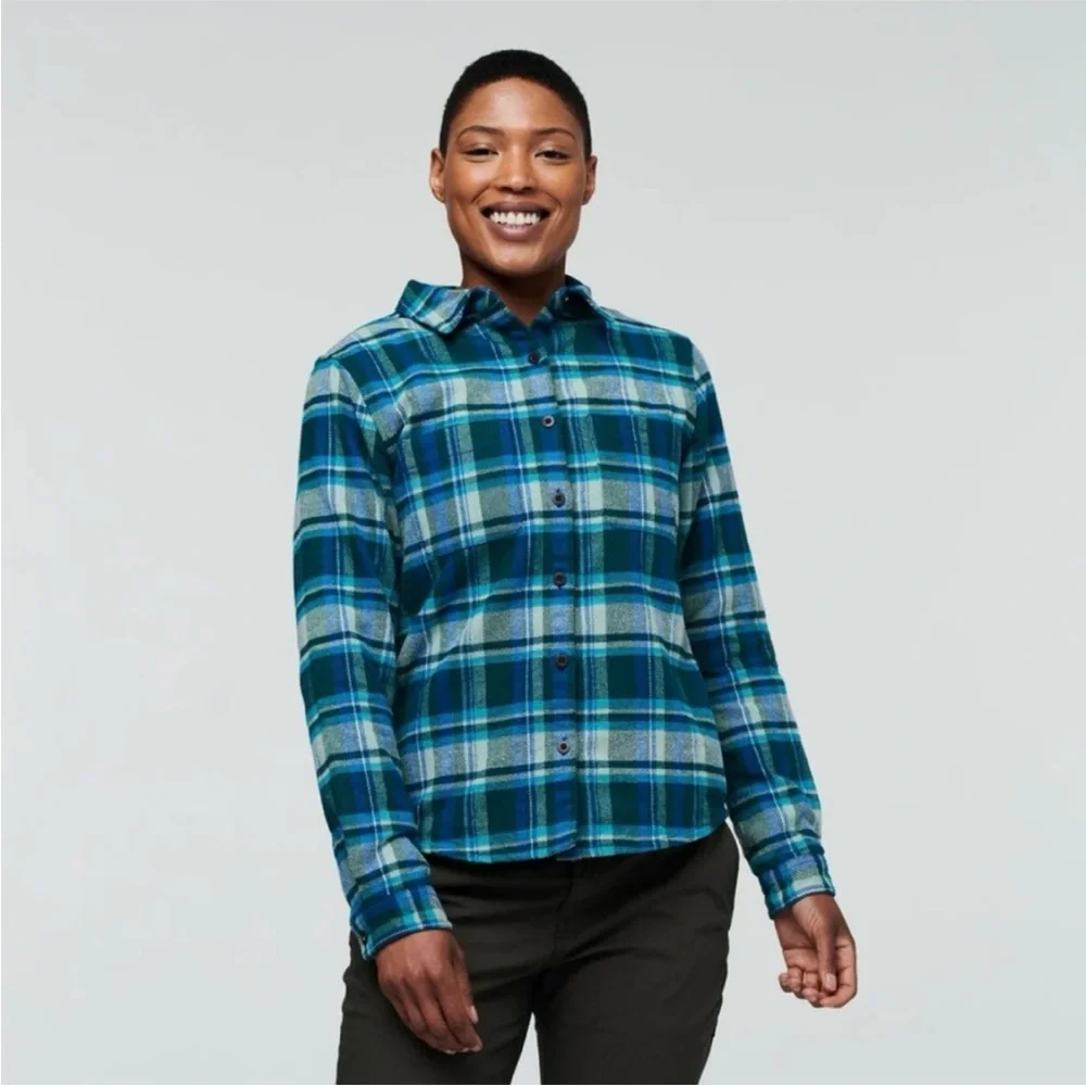 Cotopaxi Mero Flannel Shirt Womens Blue Plaid Organic Cotton Heavyweight - Picture 1 of 7